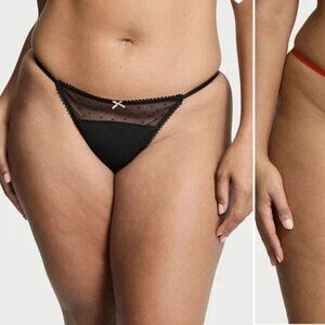 Victoria’s Secret V-String Panties 2-Pack XL NWT Mesh Dot Black Lipstick Sexy